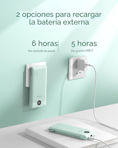 VEGER Cargador portátil con enchufe AC incorporado y cables, banco...