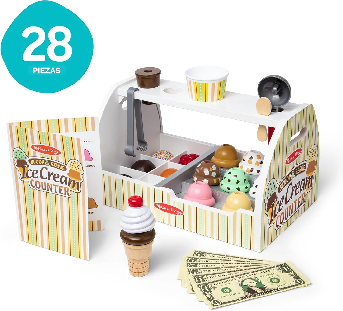 Melissa &amp; Doug - Encimera de helados de madera con cuchara para...