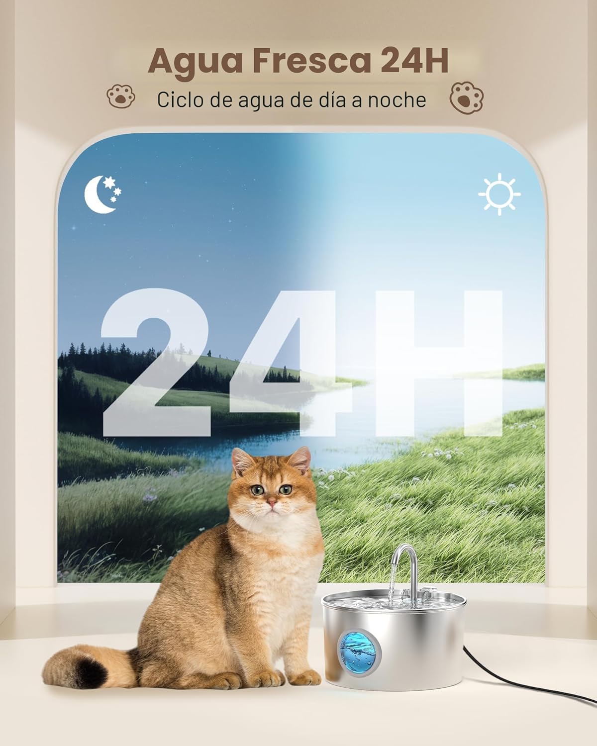 Fuente de agua para gatos de acero inoxidable: fuente para gatos pa...
