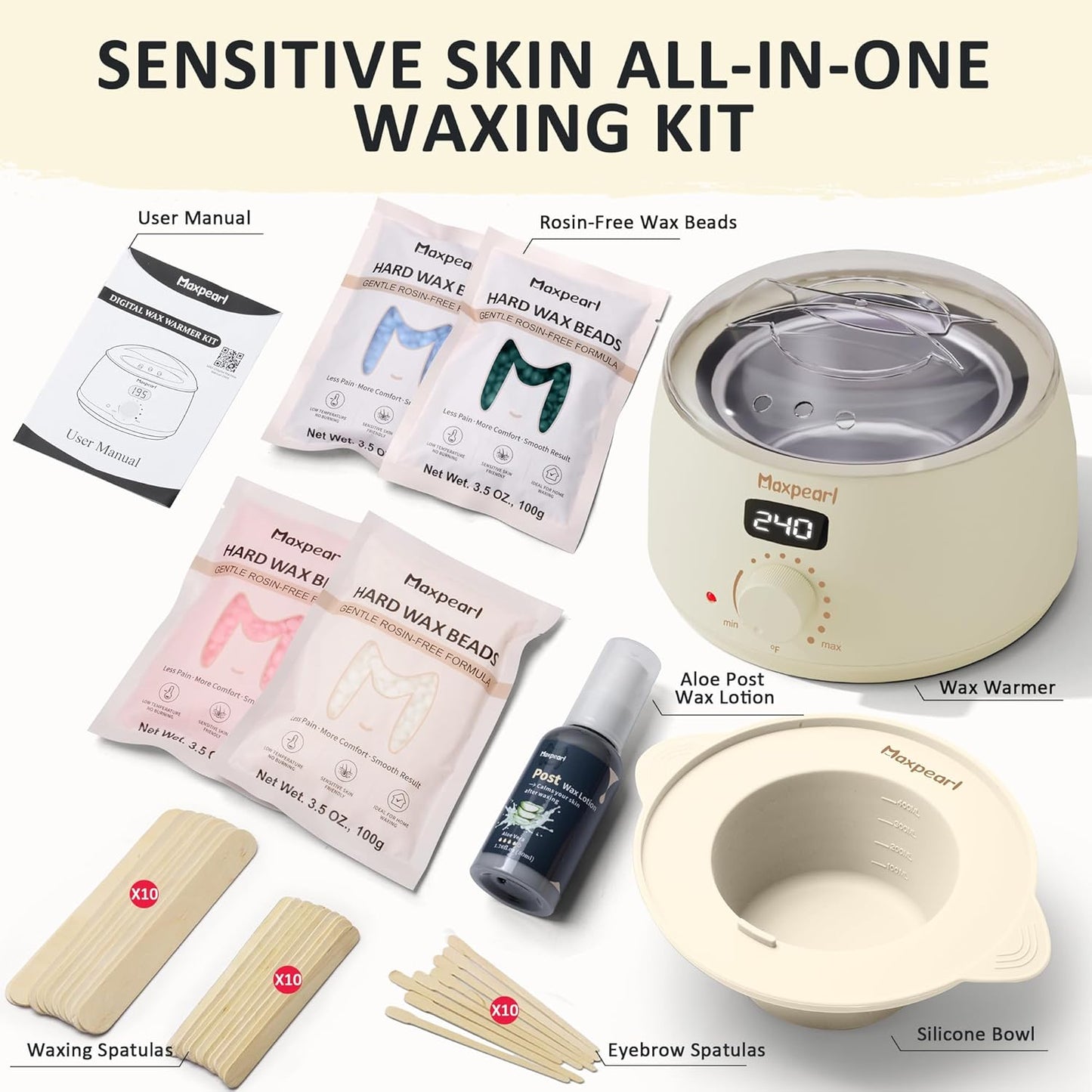 Maxpearl Kit de depilación sin colofonia para mujeres y hombres, re...