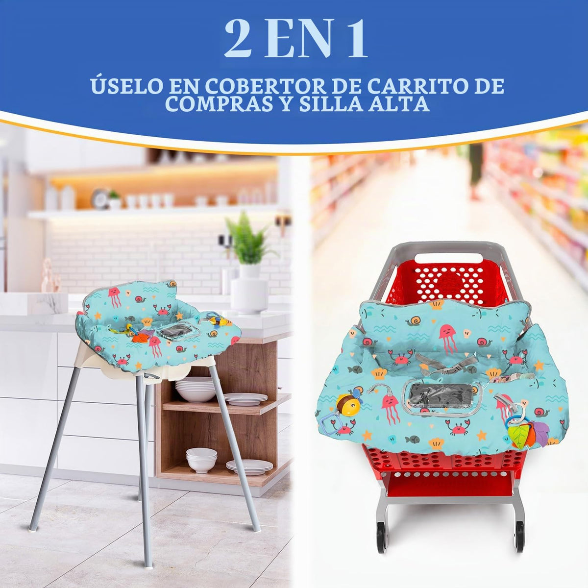 PILLANI Funda para carrito de compras para bebé, funda para silla a...