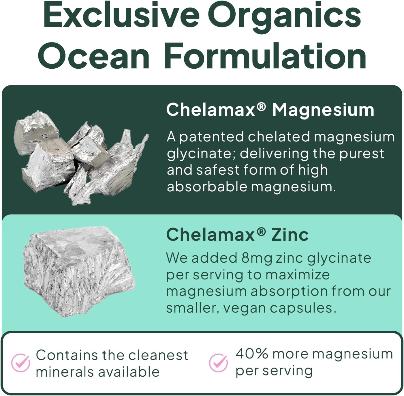 Organics Ocean Glicinato de magnesio puro con zinc - Suplemento de...