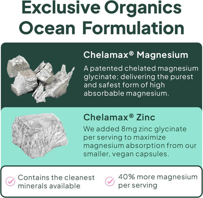 Organics Ocean Glicinato de magnesio puro con zinc - Suplemento de...