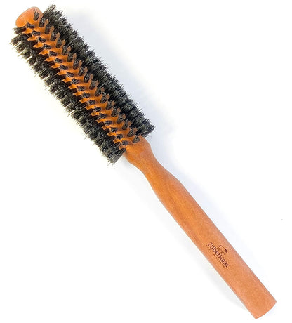 ZilberHaar - Cepillo redondo para cabello y barba Styler - Cerdas rígidas de jabalí de 1.3 pulgadas y mango de madera de perlado de 8.5 pulgadas - 222 tapones de cerdas - Cepillo de aseo de barba para hombres