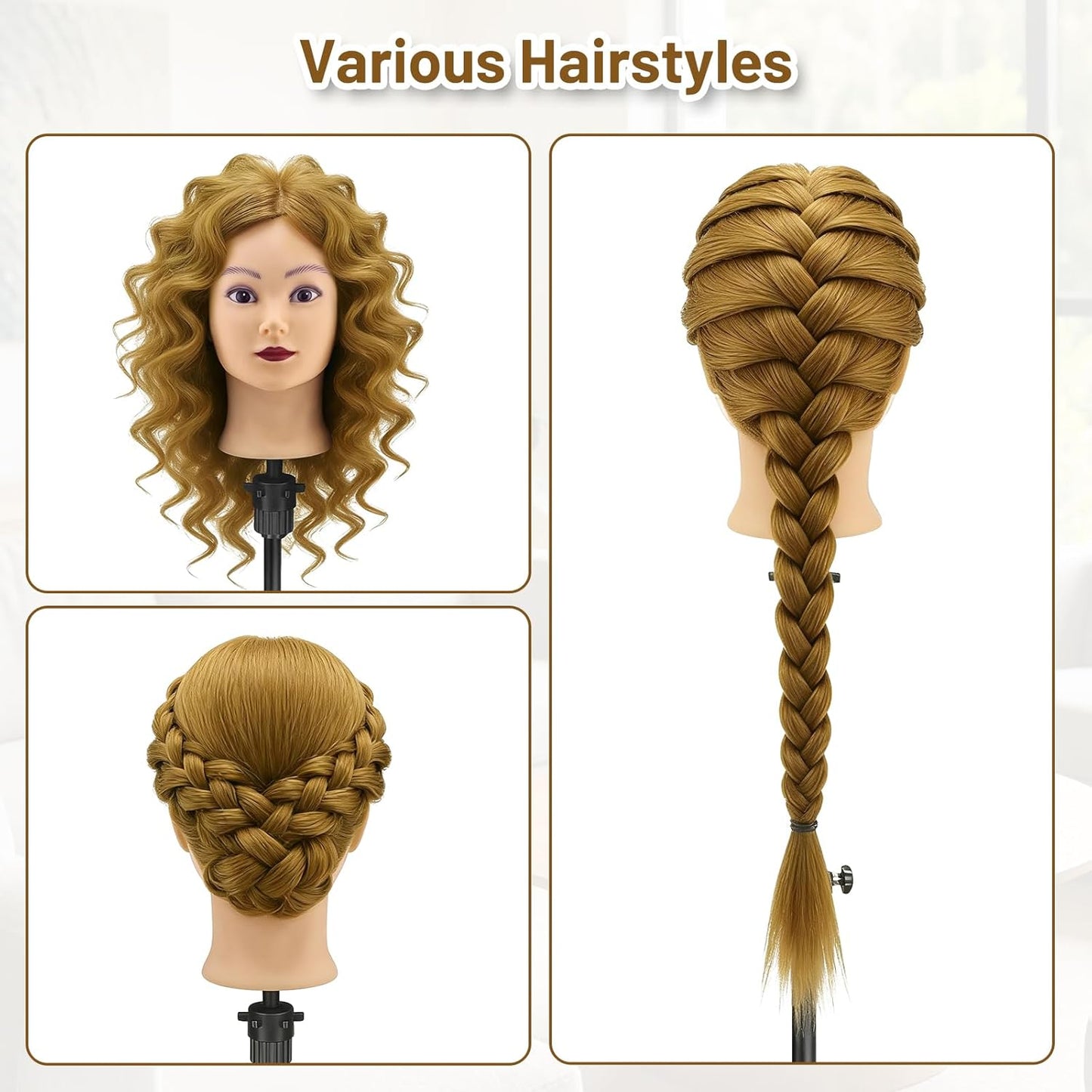 Cabeza de maniquí con 90% cabello humano, cabeza de muñeca de pelo...
