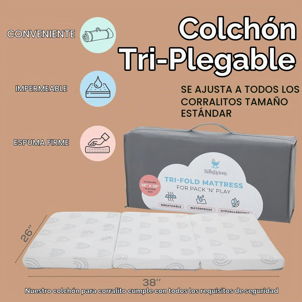 Cubrecolchón Pack and Play, 38 x 26 pulgadas, triple espuma suave b...