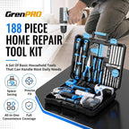 GRENPRO Juego de herramientas de taladro inalámbrico azul de 188 pi...