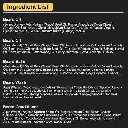 XIKEZAN Kit mejorado de aseo para barba con acondicionador de barba, aceite de barba, bálsamo para barba, cepillo para barba, lavado de barba/champú, peine para barba, tijeras para barba, bolsa de
