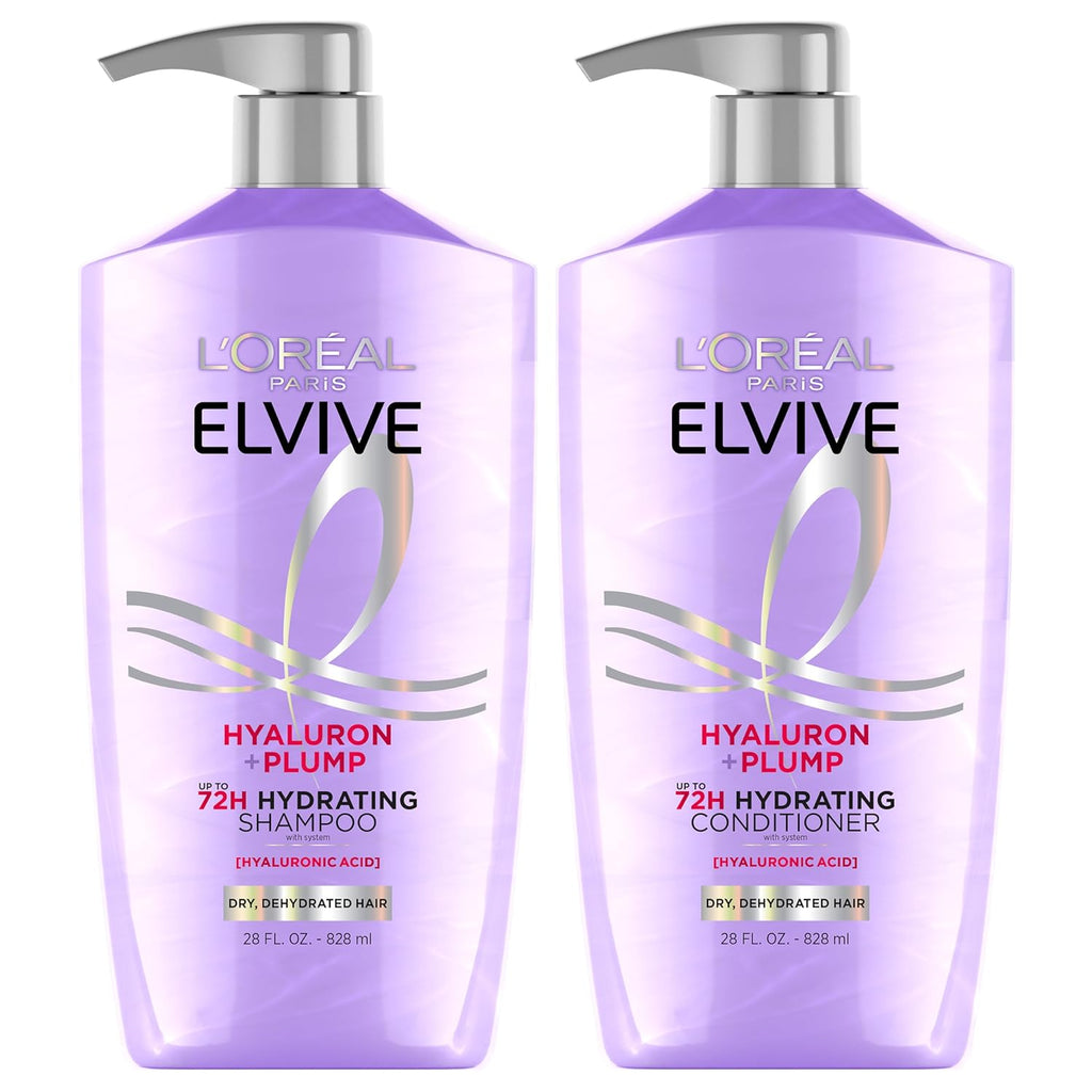 L'Oreal Paris Elvive Hyaluron Plump Champú y acondicionador para cabello deshidratado y seco con complejo de cuidado de ácido hialurónico, 1 kit (2 productos)