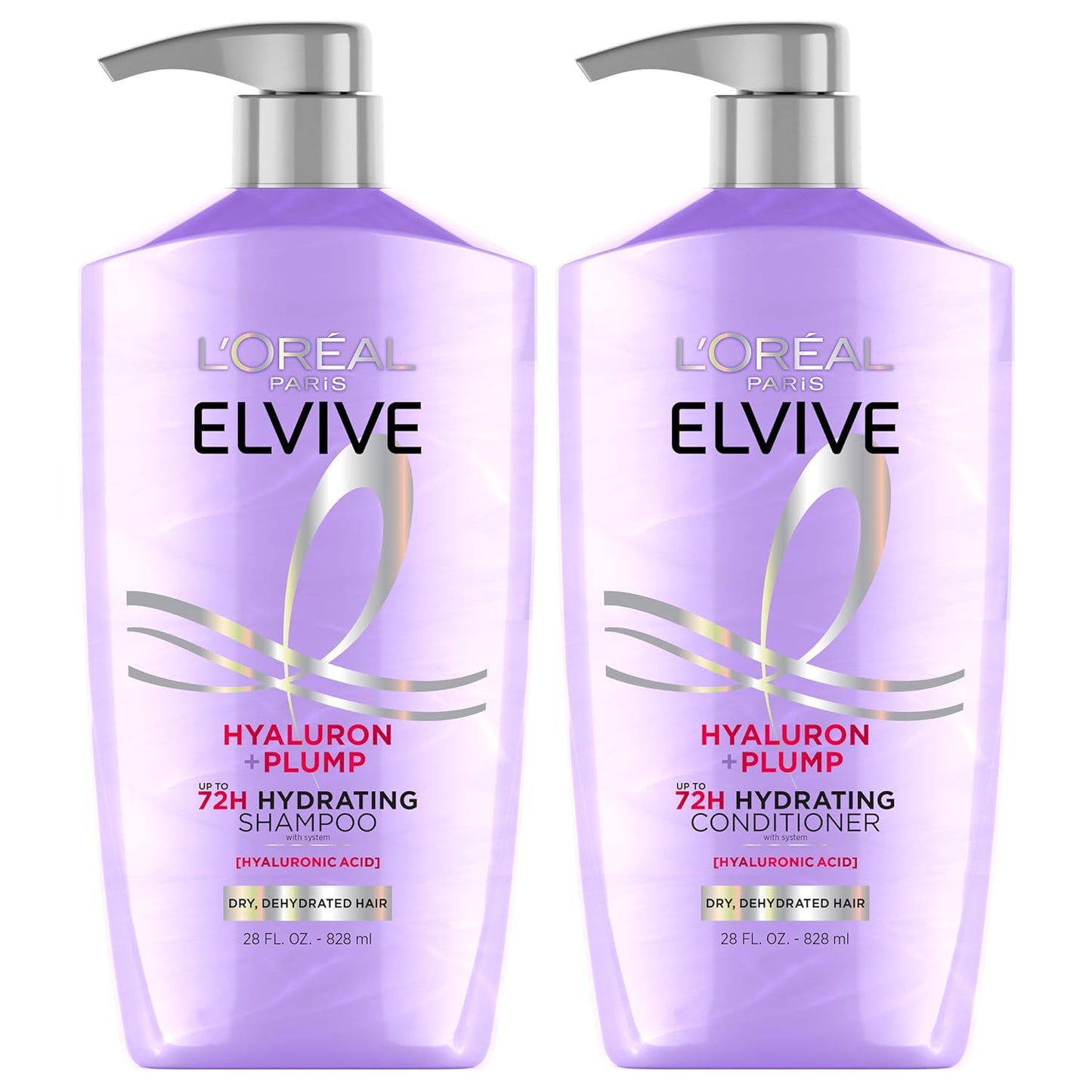 L'Oreal Paris Elvive Hyaluron Plump Champú y acondicionador para cabello deshidratado y seco con complejo de cuidado de ácido hialurónico, 1 kit (2 productos)