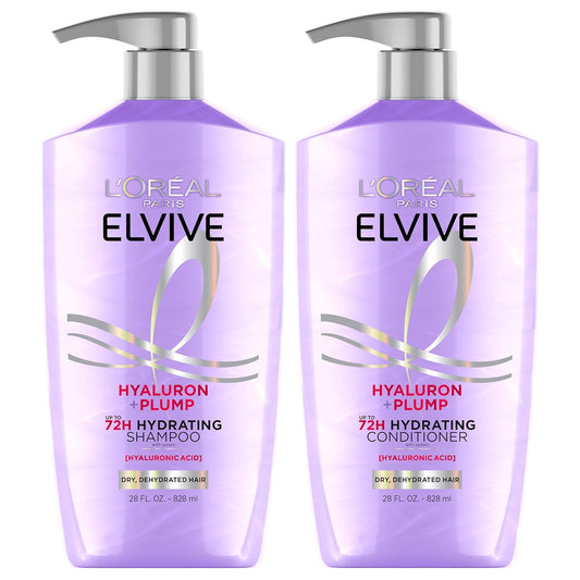 L'Oreal Paris Elvive Hyaluron Plump Champú y acondicionador para cabello deshidratado y seco con complejo de cuidado de ácido hialurónico, 1 kit (2 productos)