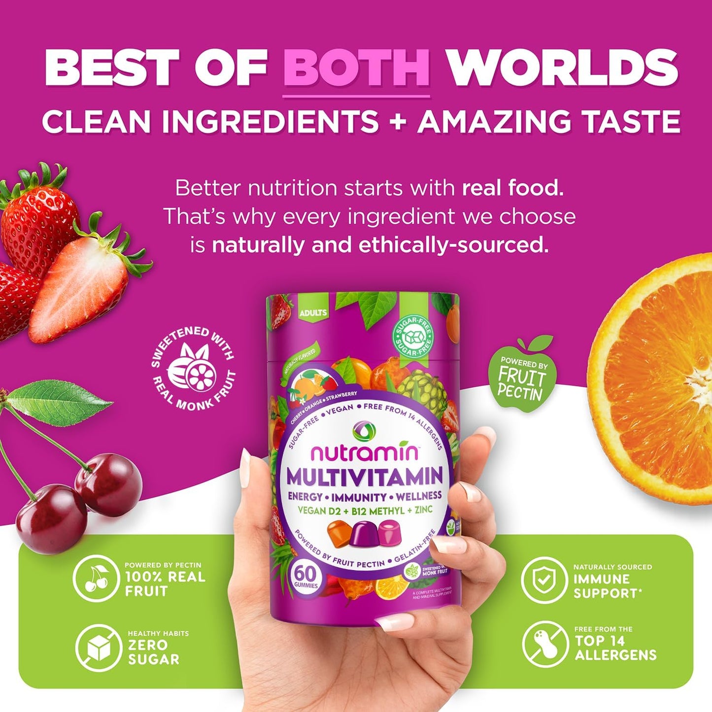 Gomitas Multivitamínicas Veganas Keto Diarias NUTRAMIN, sin OMG, Vi...