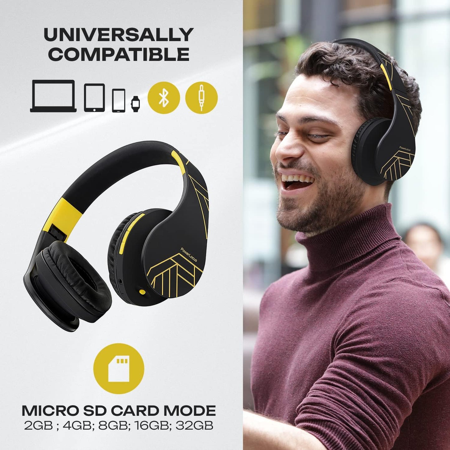 PowerLocus - Audífonos Bluetooth sobre las orejas, auriculares inal...