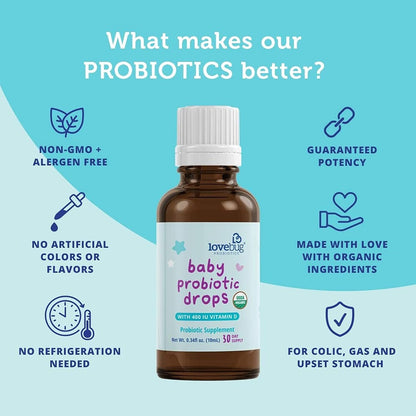 LOVEBUG Gotas probióticas para bebés, probióticos orgánicos para ap...
