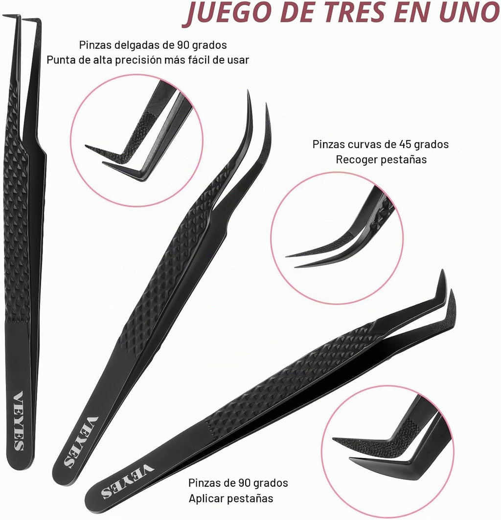 VEYES INC Pinzas de pestañas para extensiones de pestañas, kit de p...