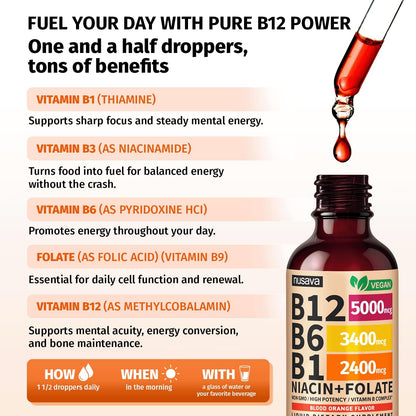 Paquete de 2 gotas líquidas de vitamina B12 y B6, complejo de vitam...