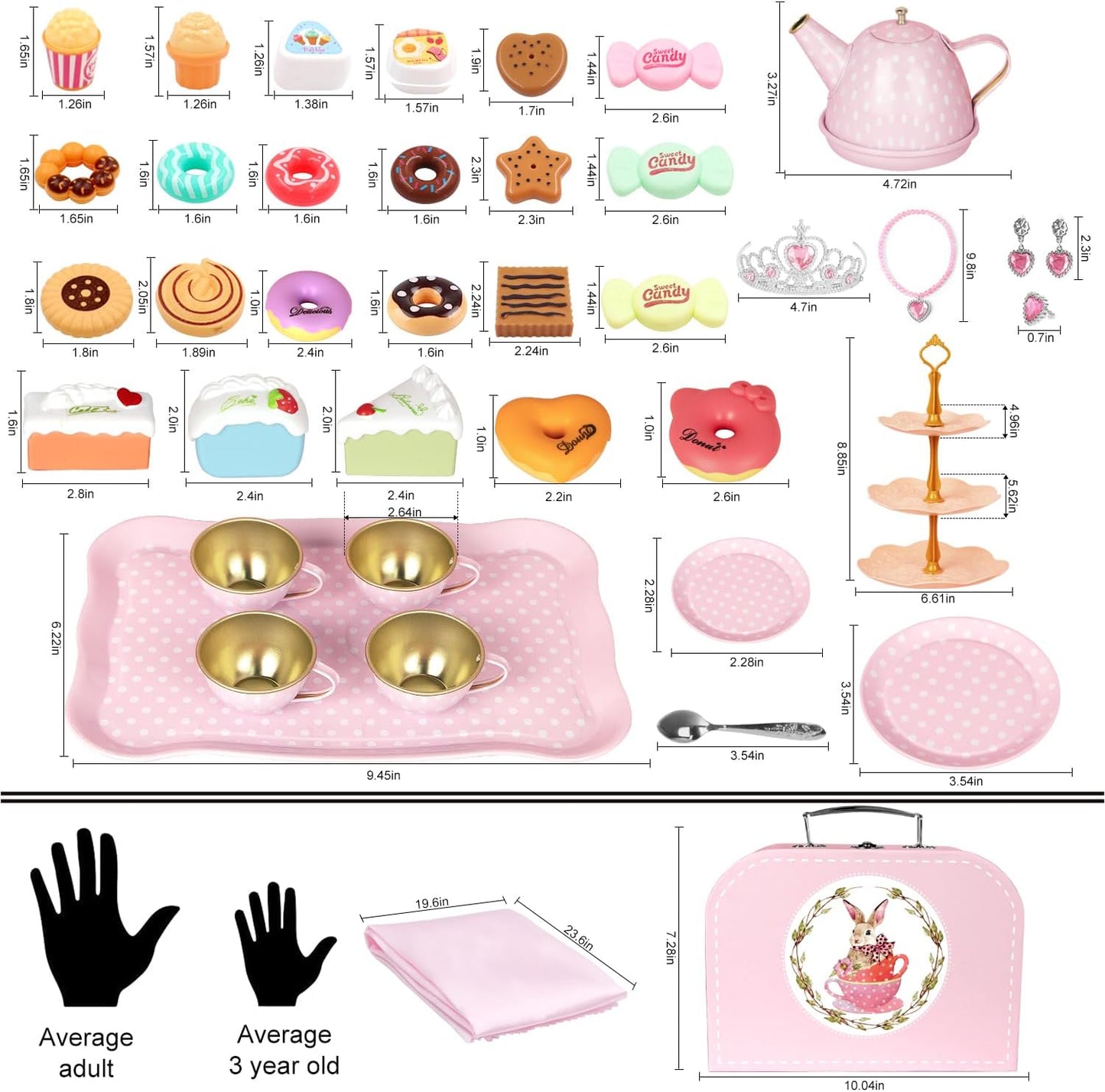 iAOVUEBY Juego de fiesta de té para niñas pequeñas, 49 piezas de ju...