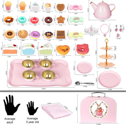 iAOVUEBY Juego de fiesta de té para niñas pequeñas, 49 piezas de ju...