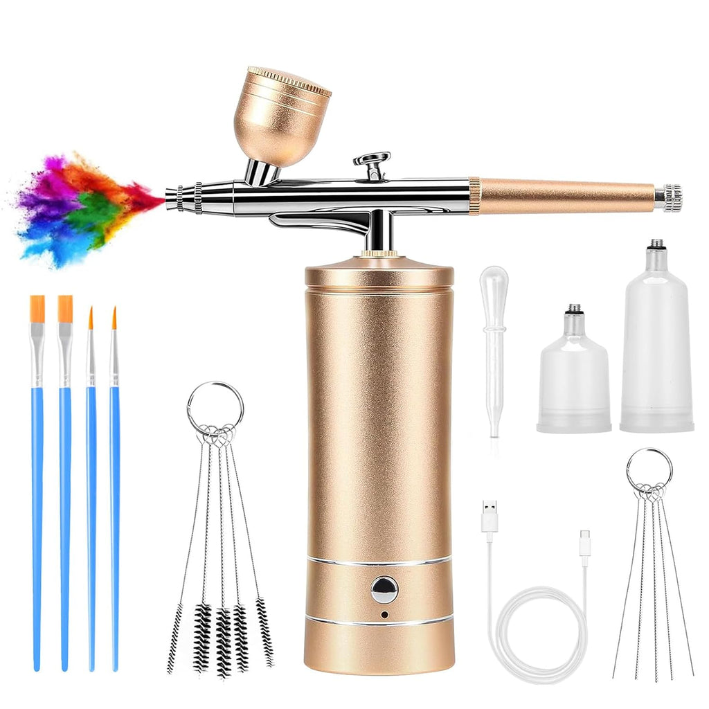Kit de aerógrafo con compresor de aire, dijes de uñas, cepillo de a...