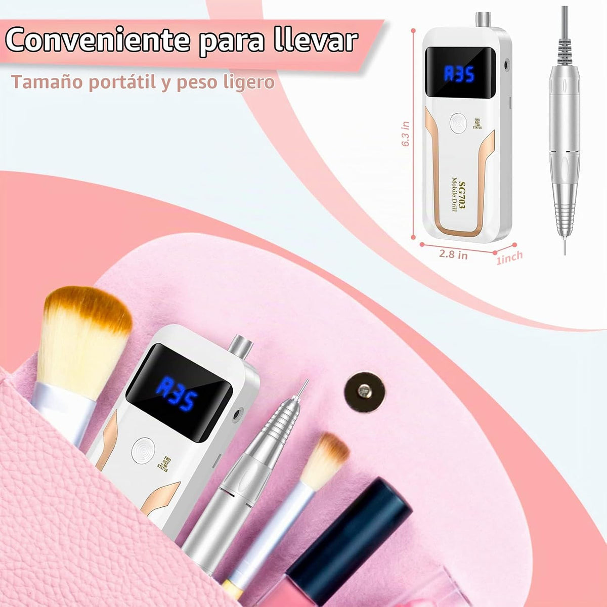 MOCOWIND Taladro de uñas portátil profesional 35000 RPM, lima eléct...