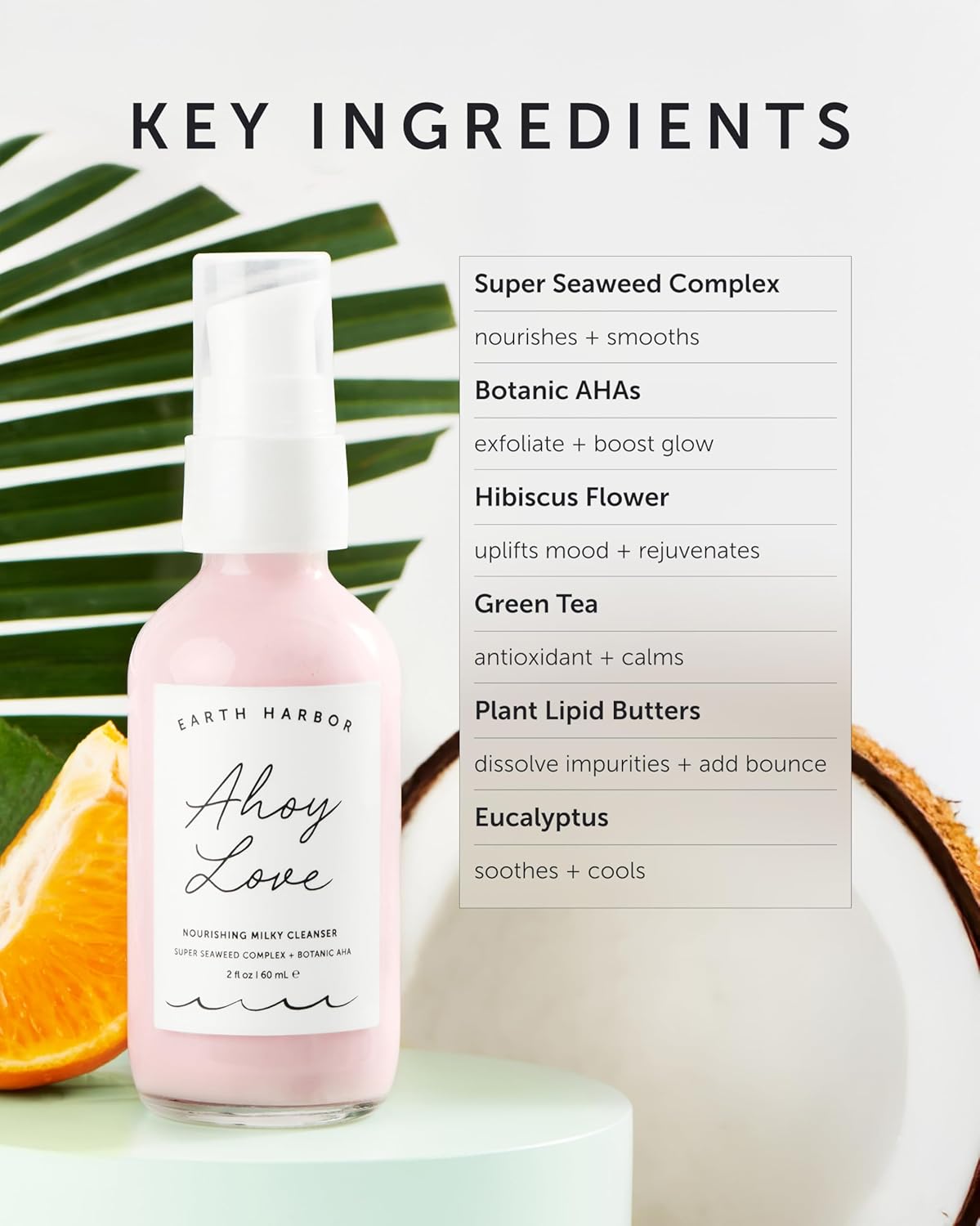 Earth Harbor AHOY LOVE Crema Nutritiva Limpiadora - Limpia sin pelar e hidrata | Hibisco + extracto de algas marinas + jugo de aloe | 100% vegano y botánico | 2 onzas