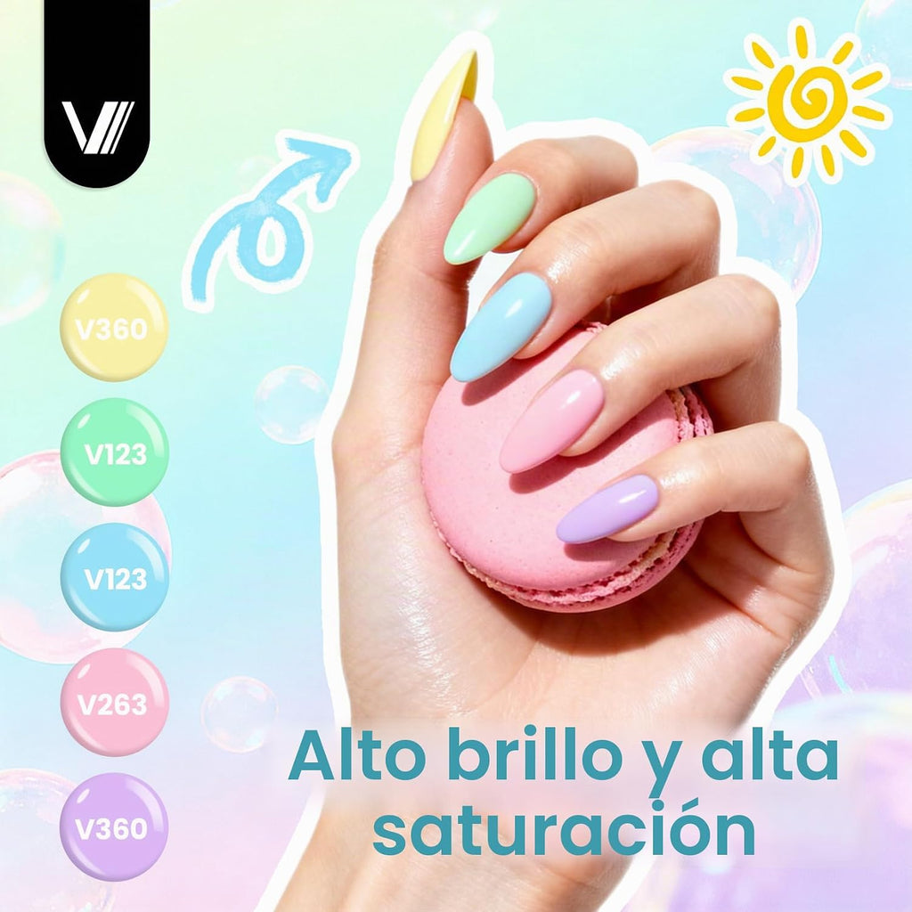 VANREESA - Juego de 24 esmaltes de uñas de gel en colores pastel, e...