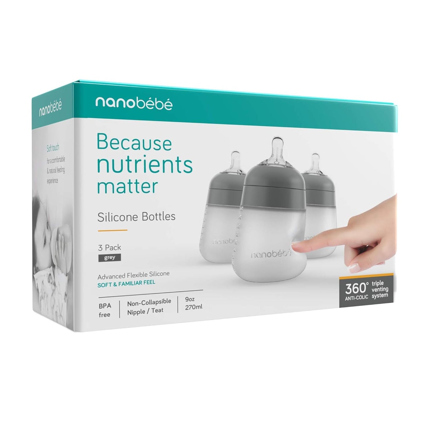 Nanobebe - Biberón de silicona flexible, anticólicos, sensación nat...
