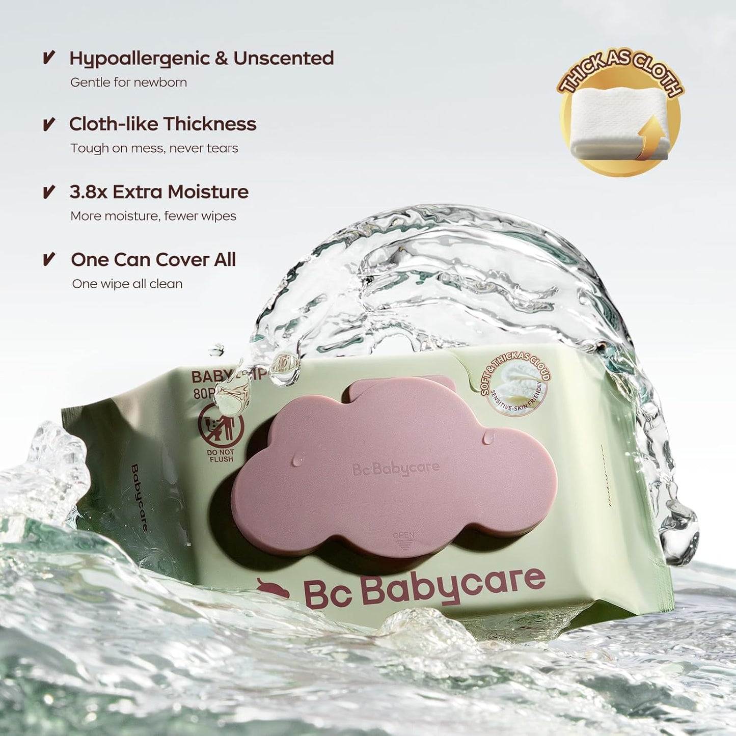 Bc Babycare Cloud Moist Toallitas húmedas para bebé, gruesas y XL,...