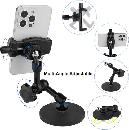 Soporte magnético para teléfono, soporte de teléfono resistente para camión, tractor, montacargas, barcos, vehículos de motor, compatible con iPhone/Nexus/Smartphone, brazo ajustable de 360° y base magnética de 3.46 pulgadas
