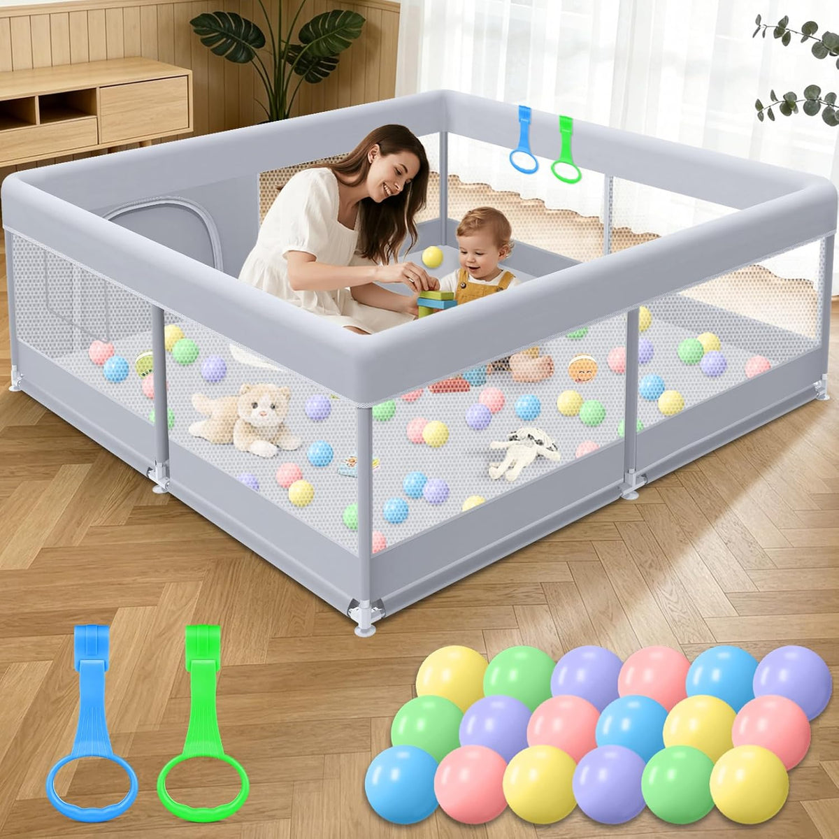 XVISHX Corralito para bebés de 50 x 50 pulgadas, corralito para beb...