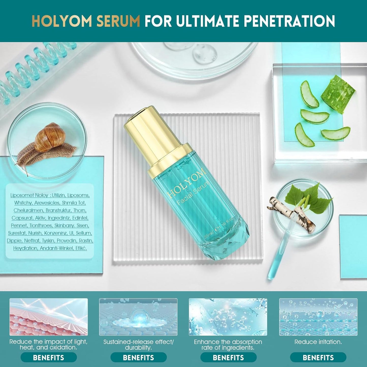 Suero Facial de Mucina de Caracol con Ácido Hialurónico – Suero Facial Antienvejecimiento para Líneas Finas, Arrugas y Piel Opaca – Esencia Hidratante y Reafirmante para Todos los Tipos de Piel