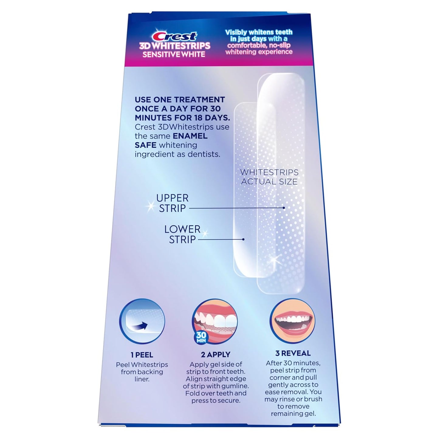 Kit de blanqueamiento dental Crest 3D Whitestrips Sensitive para uso en casa, 18 tratamientos, elimina suavemente manchas de hasta 15 años, Crest Whitestrips, Kit de blanqueamiento dental
