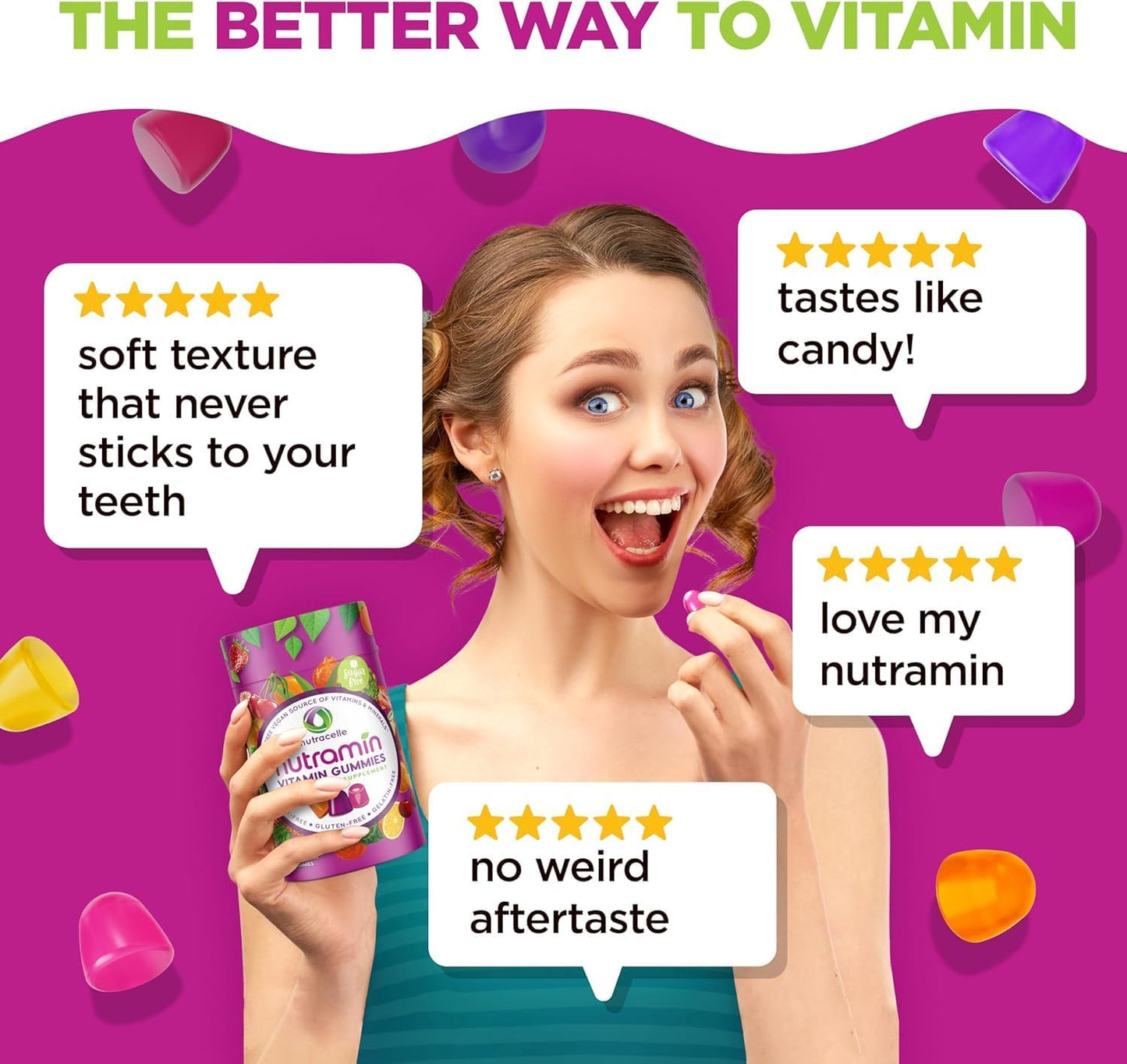 Gomitas Multivitamínicas Veganas Keto Diarias NUTRAMIN, sin OMG, Vi...