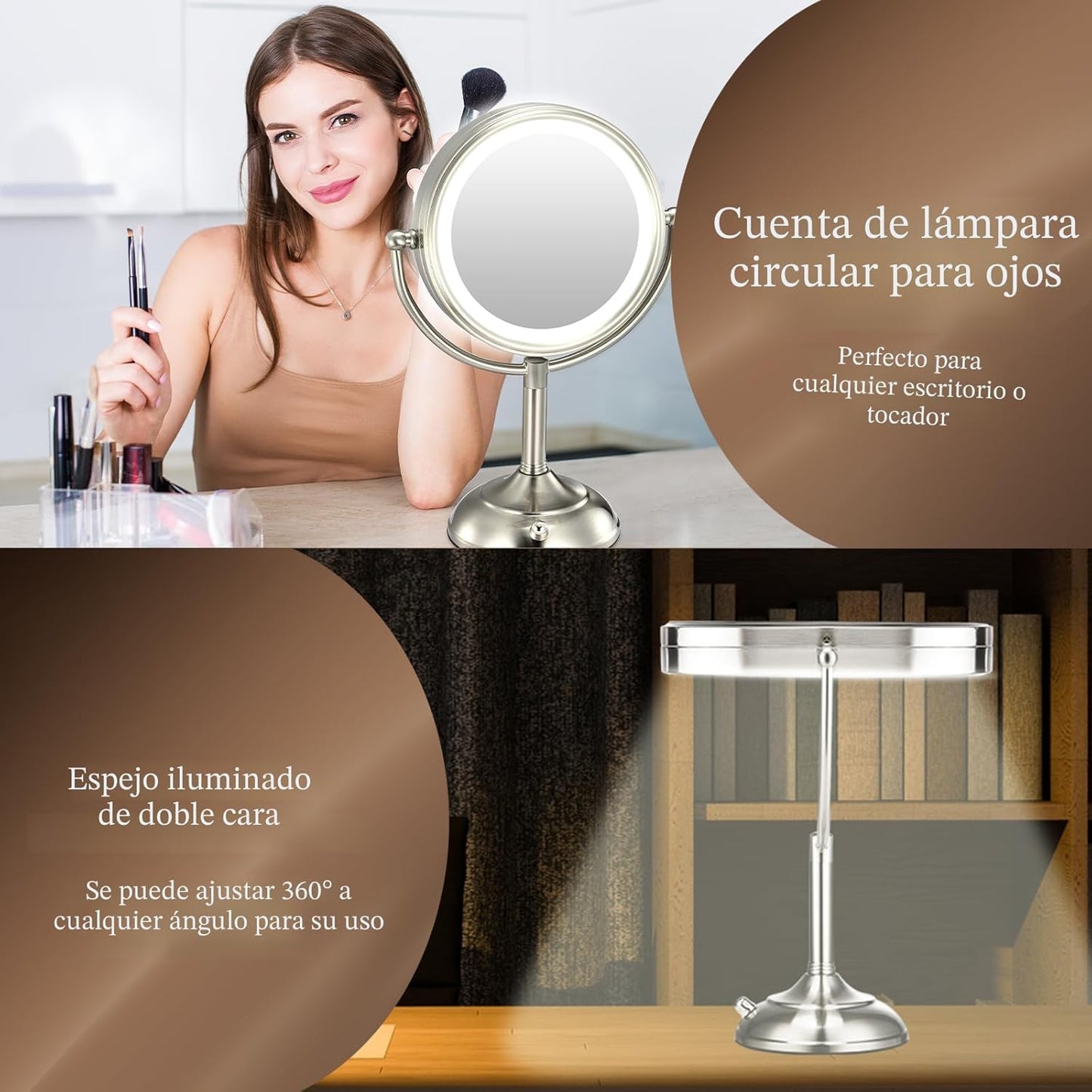Espejo de maquillaje profesional grande de 8.5 pulgadas con luces m...