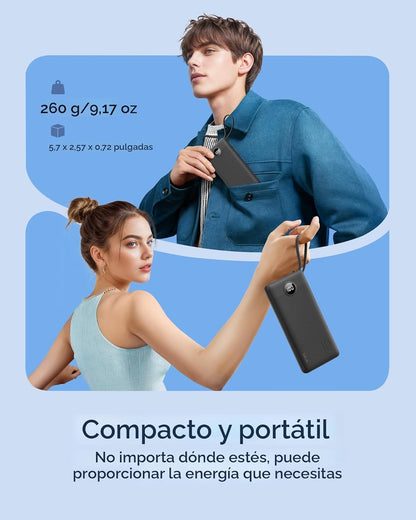 VRURC Cargador portátil con cables integrados, banco de energía del...