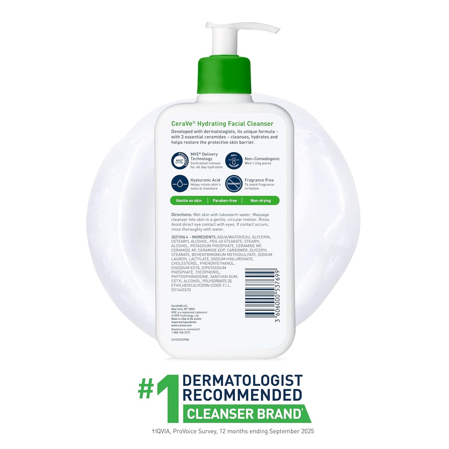 CeraVe Limpiador facial hidratante, lavado facial hidratante para p...