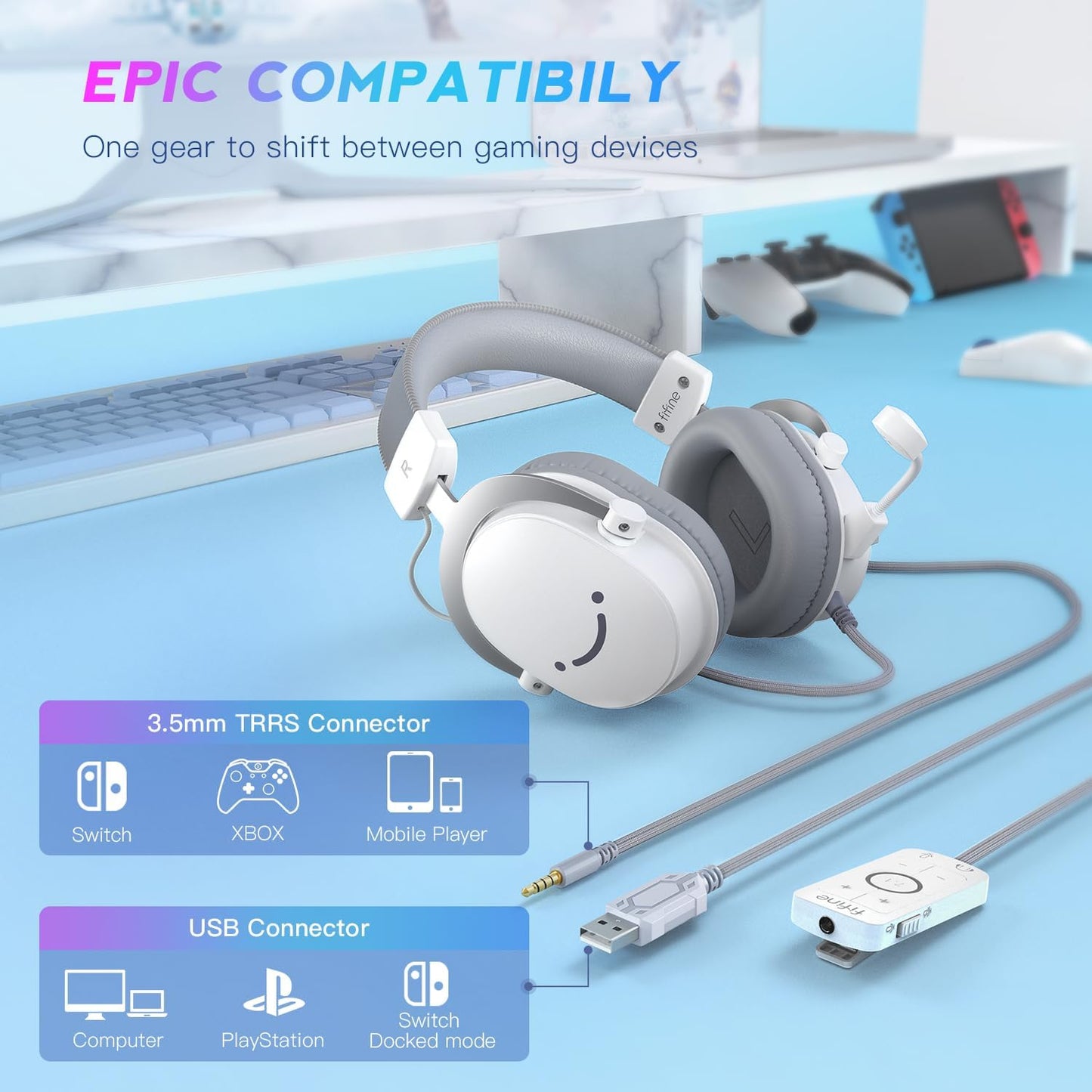 FIFINE Auriculares USB para juegos de PC con conector de audio de 3...