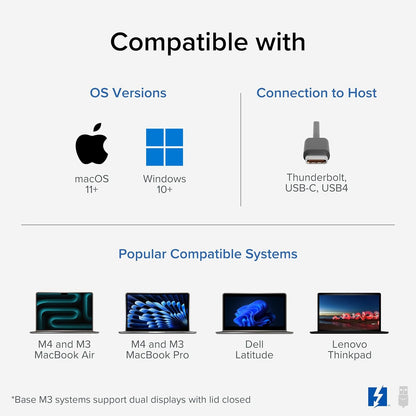 Plugable Base Thunderbolt 4 16 en 1: monitores 4K duales para MacBook Air/Pro M4/M5, carga de 100 W, 2 HDMI, 2 puertos DisplayPort, Ethernet 2.5G, 7 USB, lector de tarjetas MicroSD/SD, compatible con Windows y USB4