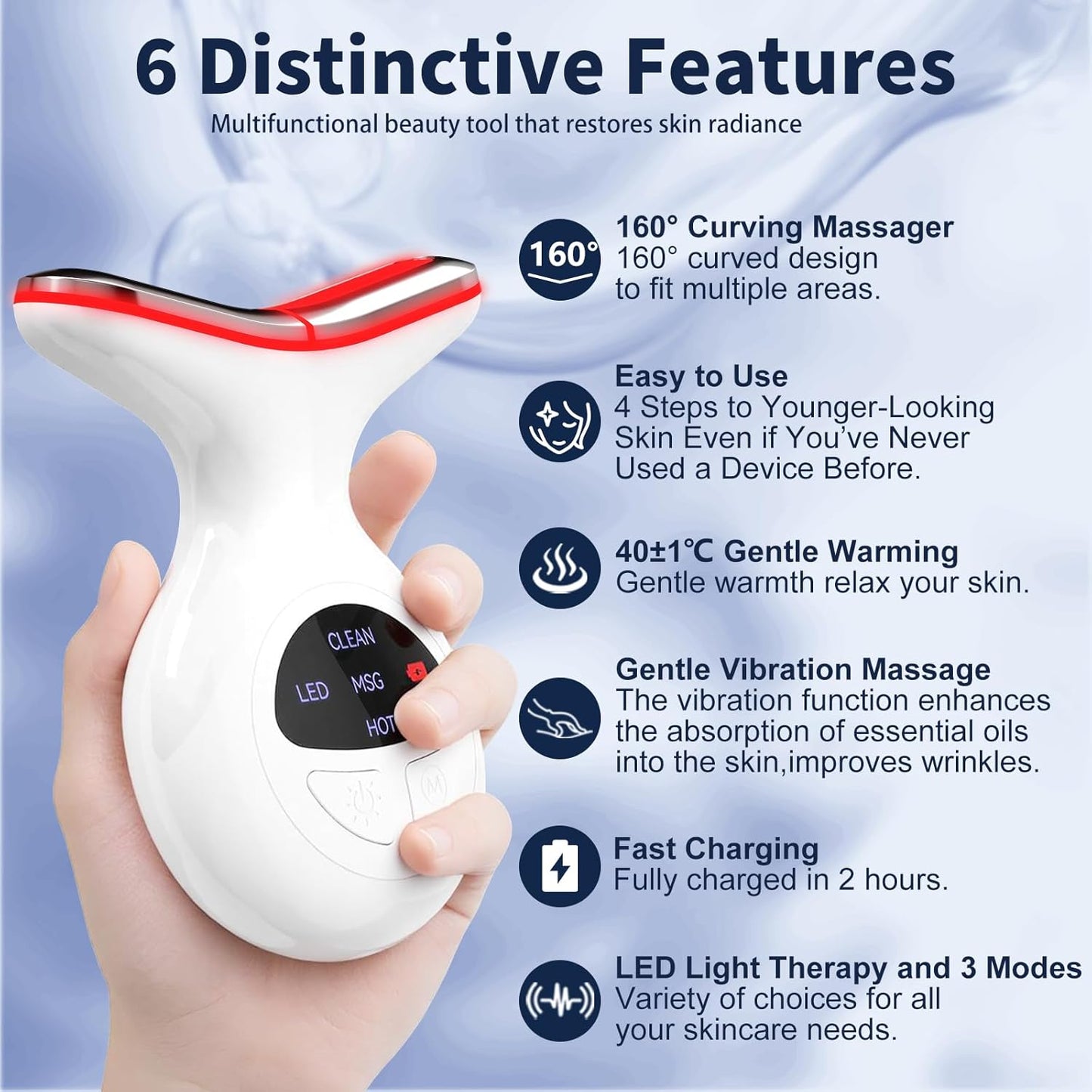 Terapia de luz roja para cara, masajeador facial multifuncional con...