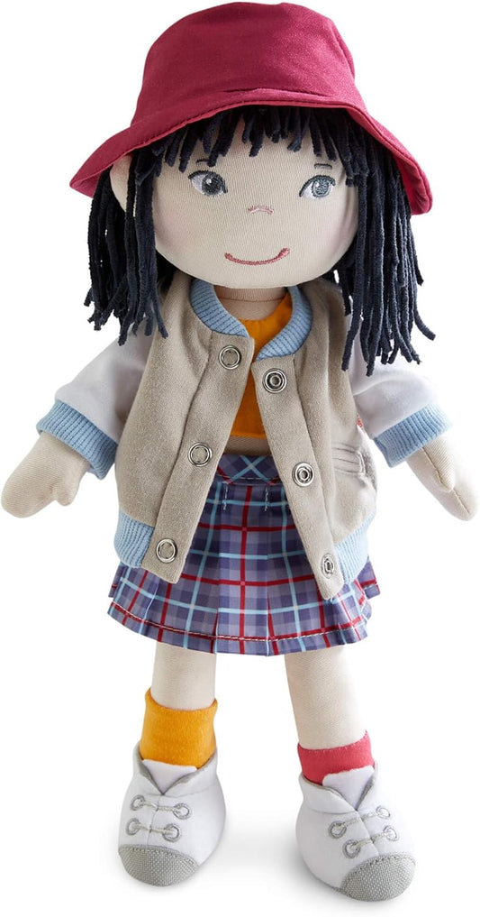 HABA Muñeca Yuki suave de 12 pulgadas con pelo negro, cara bordada,...