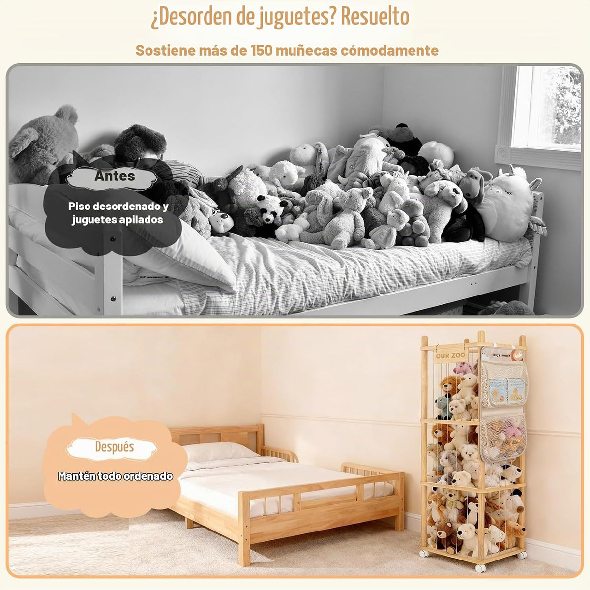 BENCHRY Almacenamiento de animales de peluche para niños, almacenam...