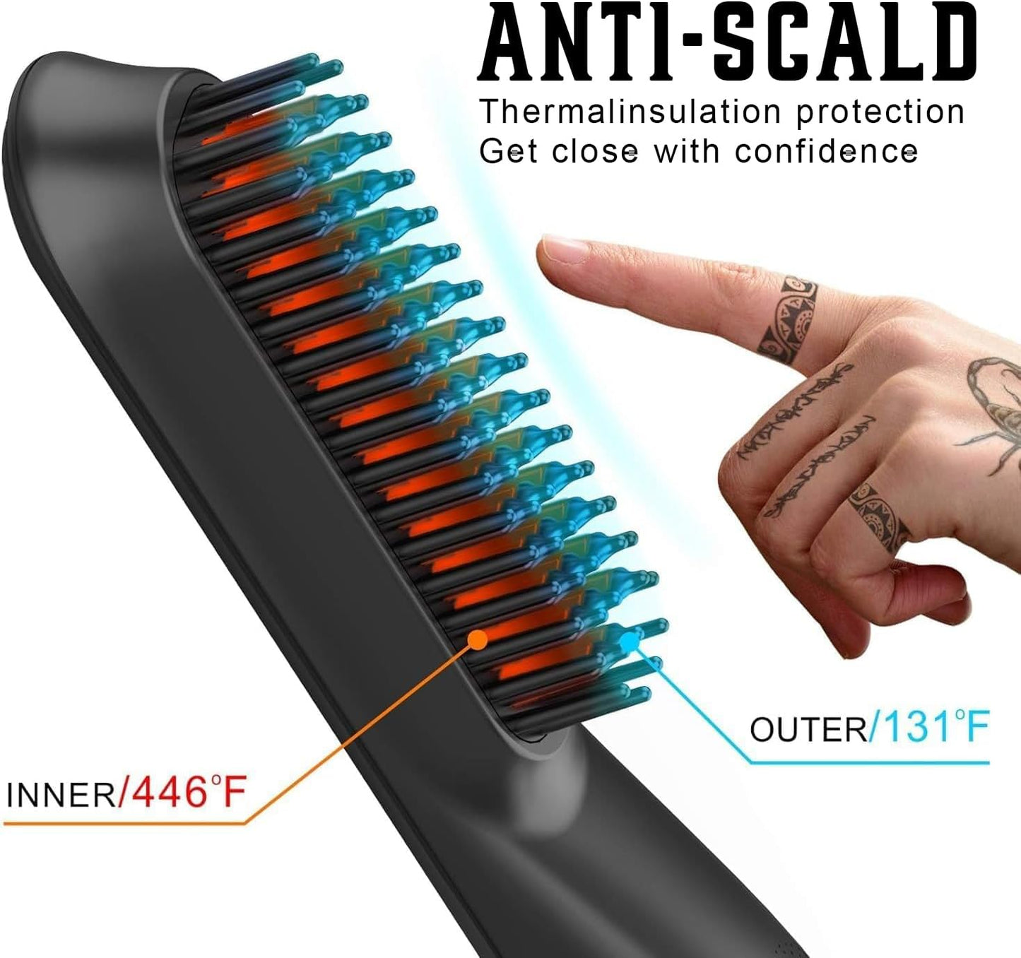 Cepillo iónico calentado para alisar el cabello para hombres, 5 ajustes de temperatura, antiquemaduras, moldeador de barba y bolsa de viaje