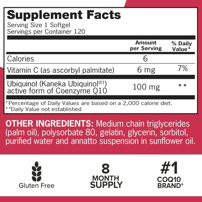 Qunol Mega Ubiquinol CoQ10 Suplemento natural de C0Q10 solubre en a...