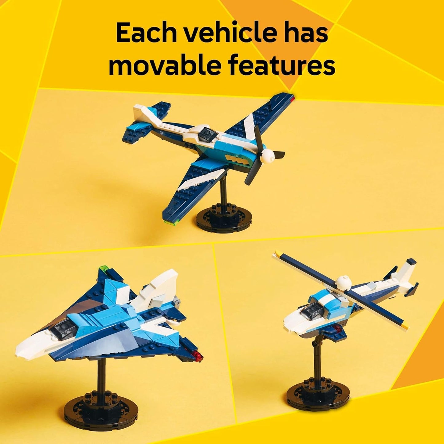 LEGO Creator 3 en 1 Avión de Carrera de Aviones Juguete - Juguete de Construcción con 3 Opciones de Construcción, Avión, Avión de Caza o Helicóptero - Idea de Regalo para Niños, Niños y Niñas, Edades