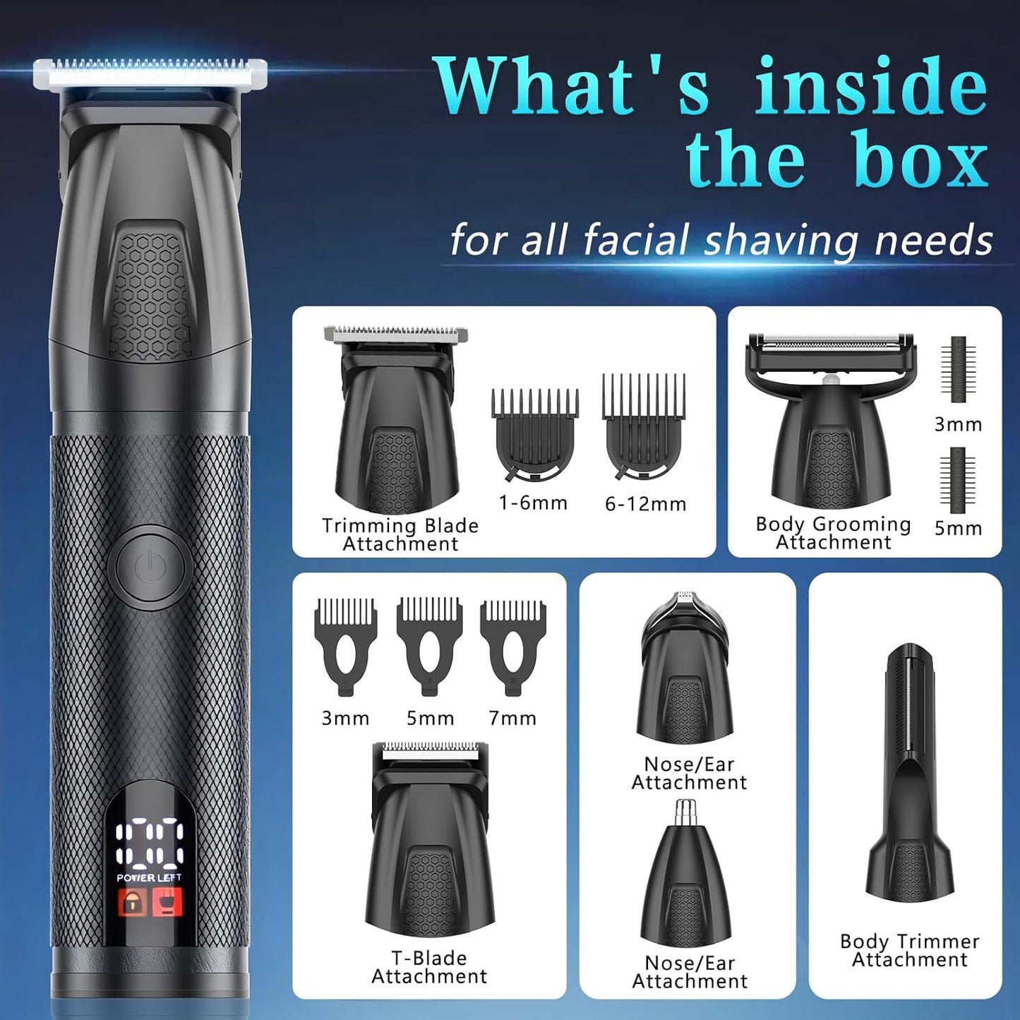 Bomxin Cortadora de barba para hombres, 6 en 1, inalámbrica, imperm...
