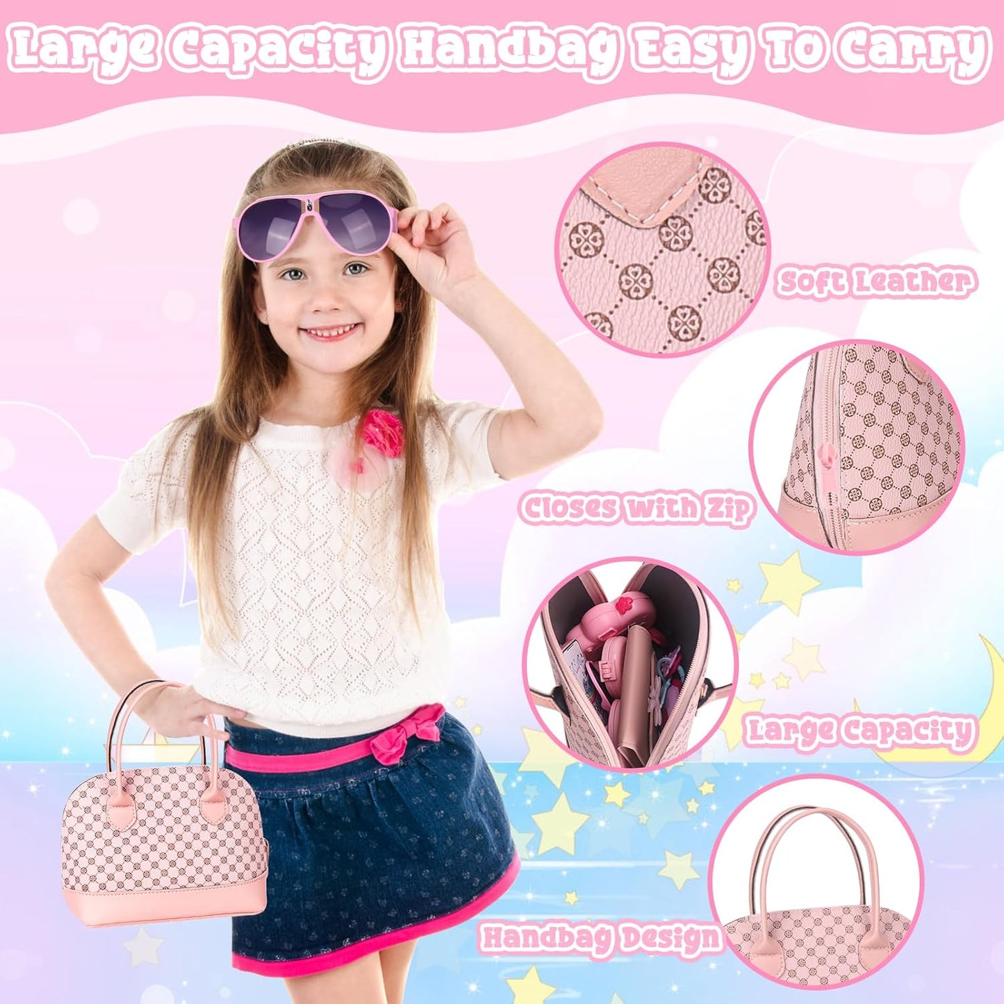 Bolsa de juego para niñas pequeñas, 35 piezas, bolso para niños con juguetes de princesa de juego de simulación, incluye bolso, cámara, teléfono, cartera, llave, bolso para niños, regalo de