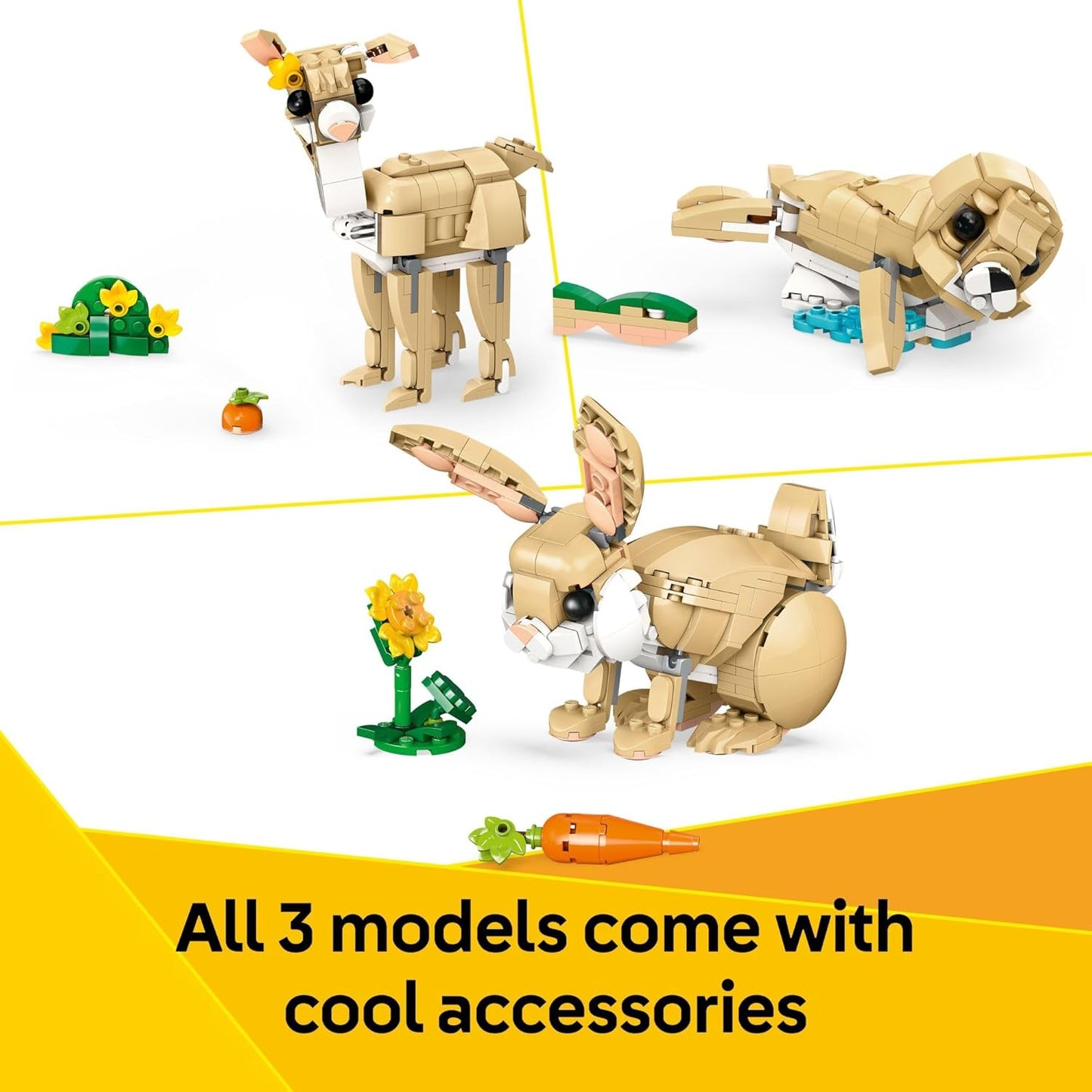 LEGO Creator 3 en 1 Juguetes Lindo Conejo - Juego de Construcción con 3 Opciones de Construcción, Conejo, Foca o Llama - Figuras de Animales para Niños, Niñas y Niños, Edades 8+ - Idea de Regalo para