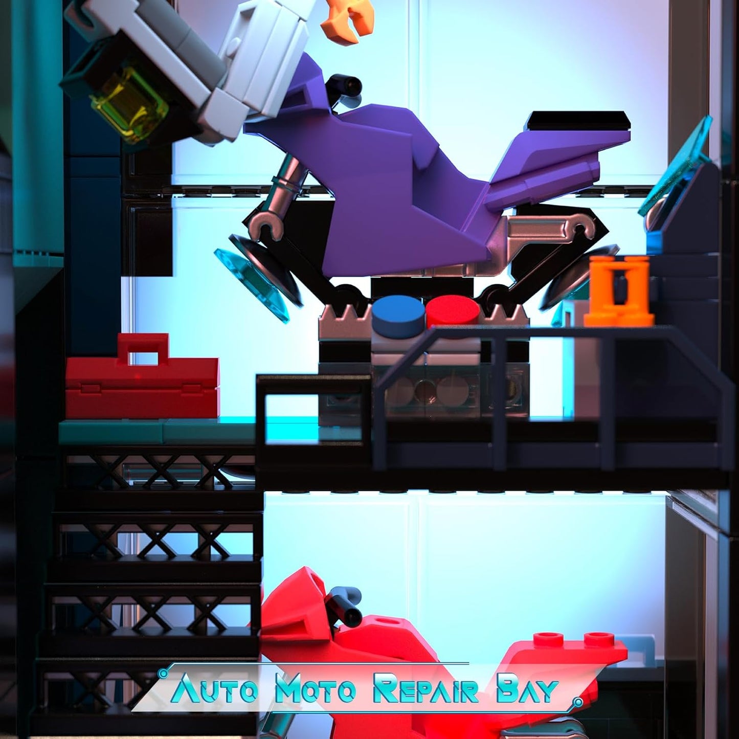 Cyber-Punk Mansion - Juego de bloques de construcción, 2098 piezas de neón para reparación de automóviles con automóvil deportivo de ciencia ficción, colección modular de vista de calle Cyber-Punk