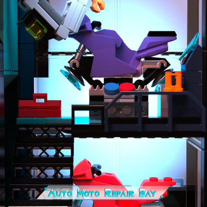 Cyber-Punk Mansion - Juego de bloques de construcción, 2098 piezas de neón para reparación de automóviles con automóvil deportivo de ciencia ficción, colección modular de vista de calle Cyber-Punk