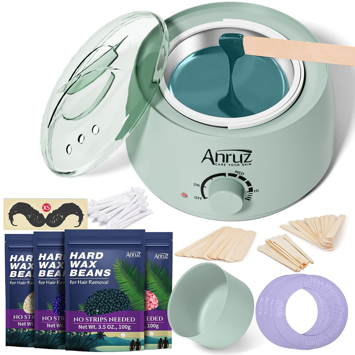Anruz Kit de depilación verde salvia para mujeres y hombres, maceta...